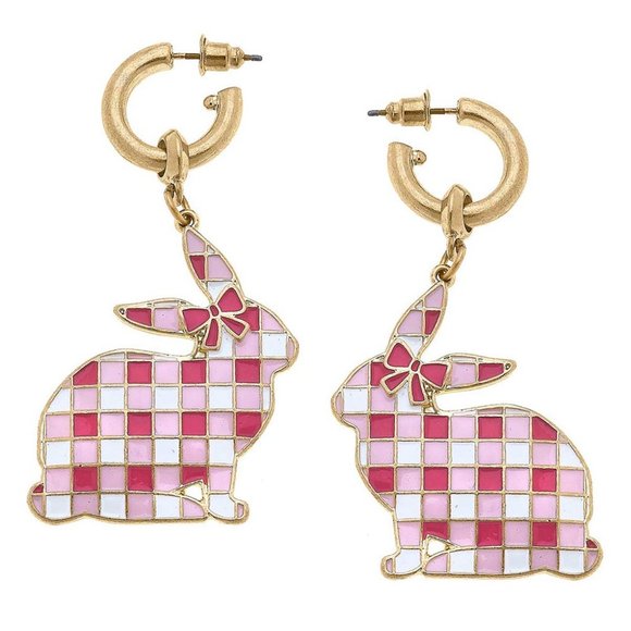 One Blessed Nana Jewelry - ❤️NWT  BOUTIQUE  GINGHAM BUNNY RABBIT SPRING/EASTER EARRINGS